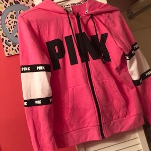 Hot pink zip up hoodie by Pink
